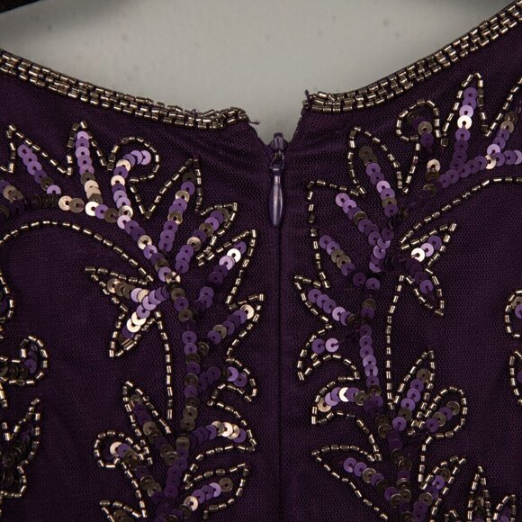 Adrianna Papell beaded sequin purple sleeveless cocktail dress-8 - Picture 4 of 6